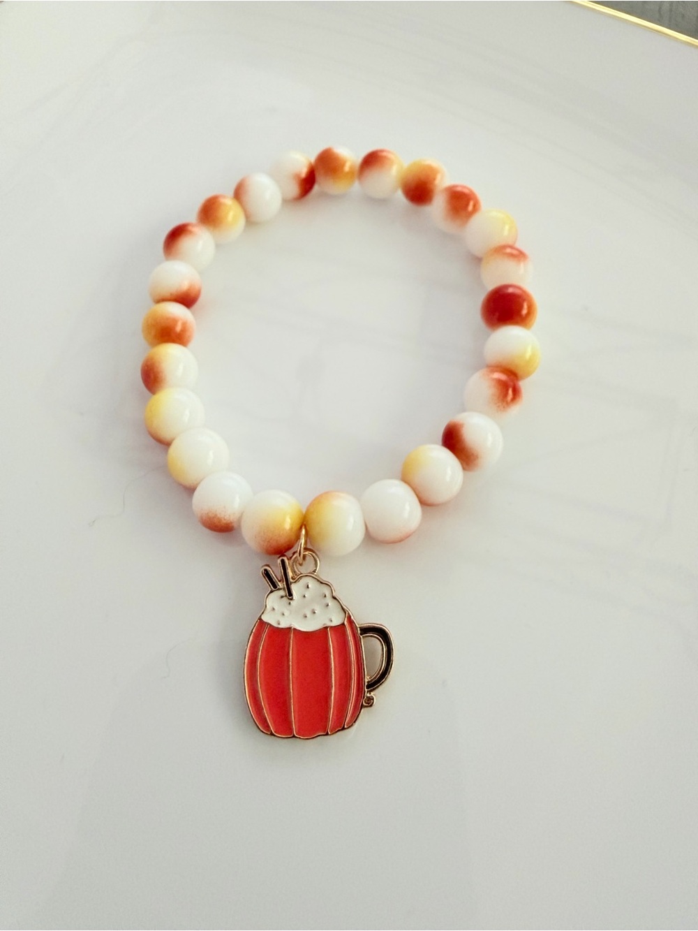 Pumpkin Spice Mug Charm Beaded Bracelet